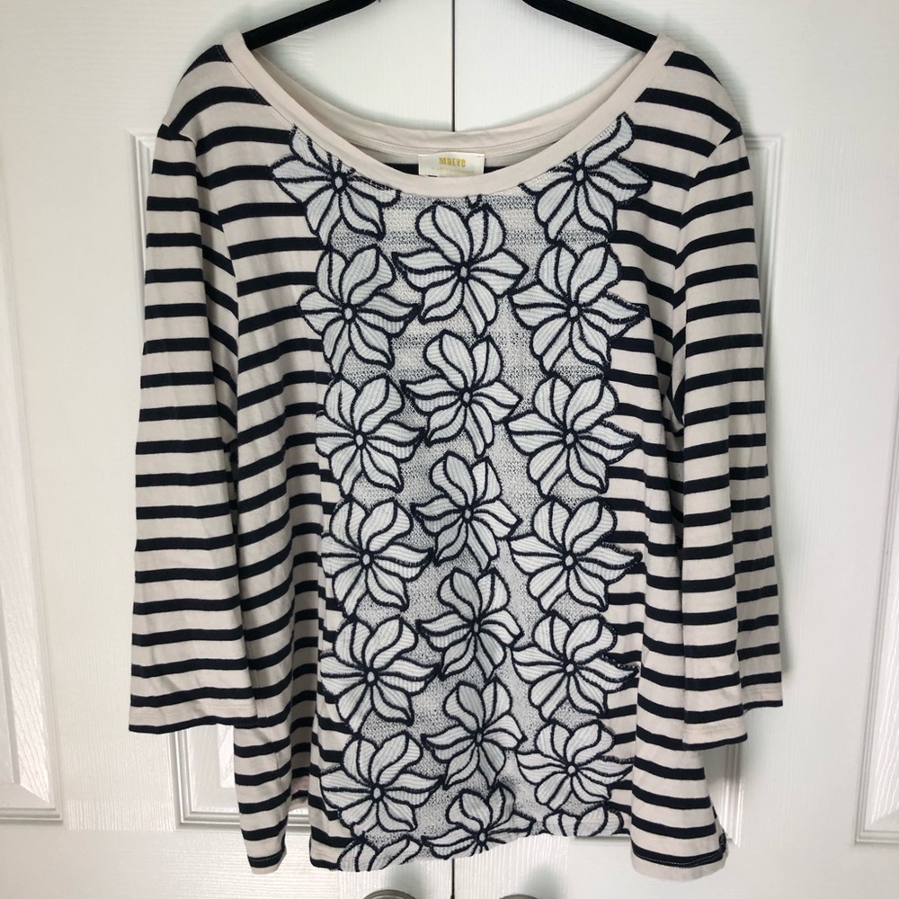 Anthropologie navy stripe floral top
